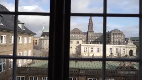 Ventana Ventanas Con Vistas Ciudad Copenhague Países Bajos — Vídeo de stock