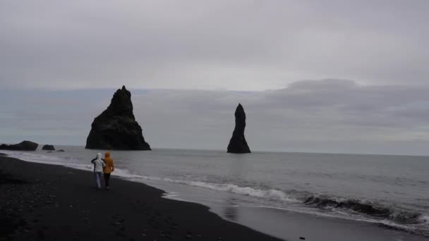 Ισλανδία Παραλία Ρεϊνισφιάρα Μπλακ Σαντ Άποψη Από Ψηλά — Αρχείο Βίντεο