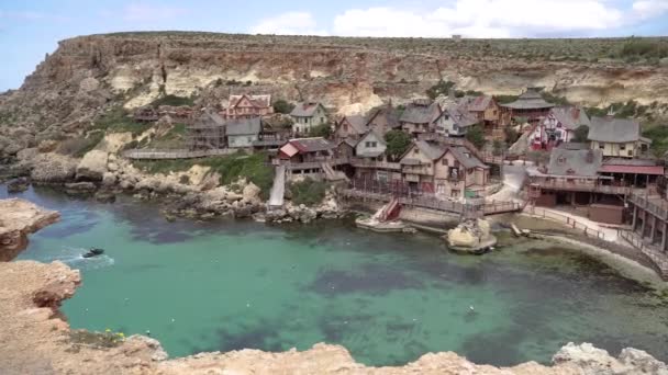 Malta Vista General Del Pueblo Pesquero Popeye Plan Global — Vídeos de Stock