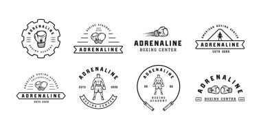 Boks ve dövüş sanatları logo rozetleri ve vintage tarzı Etiketler. Motivasyonel posterler Inspirational quotes ile. Vektör çizim