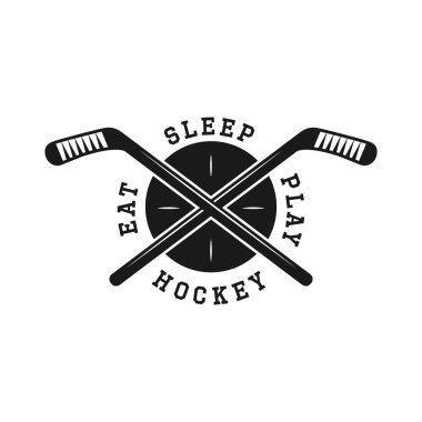 Klasik kış sporları hokey amblemi, logo, rozet, etiket seti. İşaret, poster ya da baskı. Monokrom Grafik Sanatı. Vektör İllüstrasyonu. İşleme biçimi