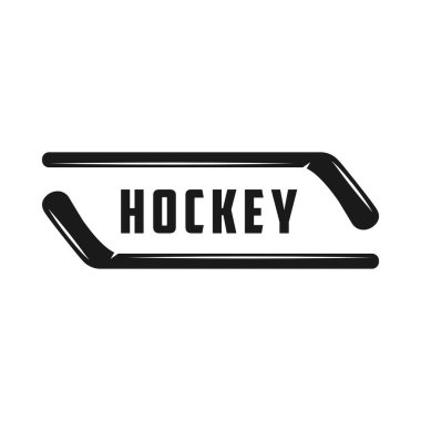 Klasik kış sporları hokey amblemi, logo, rozet, etiket seti. İşaret, poster ya da baskı. Monokrom Grafik Sanatı. Vektör İllüstrasyonu. İşleme biçimi