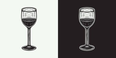 Antika şarap kadehi. Amblem, logo, rozet, etiket gibi kullanılabilir. İşaret, poster ya da baskı. Monokrom Grafik Sanatı. Vektör İllüstrasyonu. İşleme biçimi