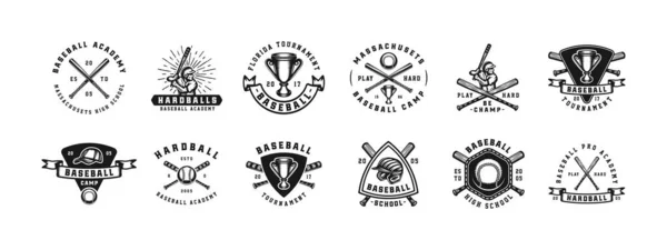 Ensemble Emblème Sport Jeu Baseball Rétro Vintage Logo Insigne Étiquette — Image vectorielle
