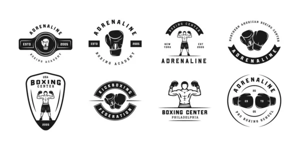 Insignias Etiquetas Del Logotipo Del Boxeo Las Artes Marciales Estilo — Vector de stock