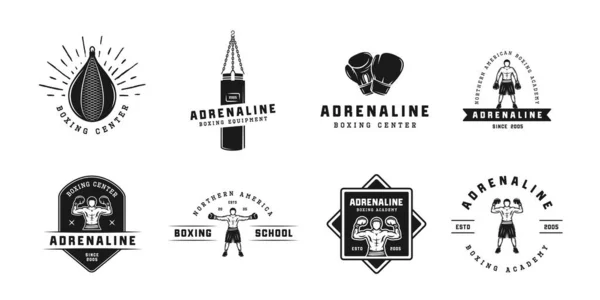 Boxning Och Kampsport Logotypen Emblem Och Etiketter Vintagestil Motiverande Affischer — Stock vektor