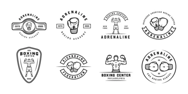 Insignias Etiquetas Del Logotipo Del Boxeo Las Artes Marciales Estilo — Vector de stock