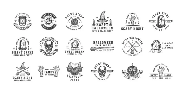 Klasik Cadılar Bayramı Logoları Amblemler Rozetler Etiketler Işaretler Yamalar Şleme — Stok Vektör