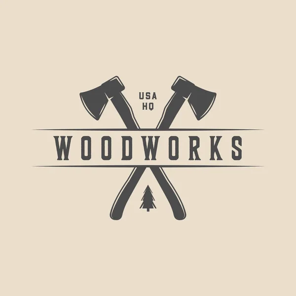 Vintage Retro Woodwork Carpentry Mechanic Emblem Logo Badge Label Mark — Stock Vector