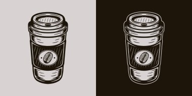 Klasik kahve demleme elementi. Kahve fincanı. Amblem, logo, rozet, etiket ya da işaret gibi kullanılabilir. Poster ya da baskı gibi de kullanılabilir. Monokrom Grafik Sanatı. Vektör İllüstrasyonu