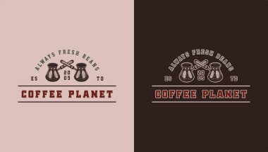 Antika kahve amblemi, logo, rozet, etiket. İşaret, poster ya da baskı. Monokrom Grafik Sanatı. Vektör İllüstrasyonu.
