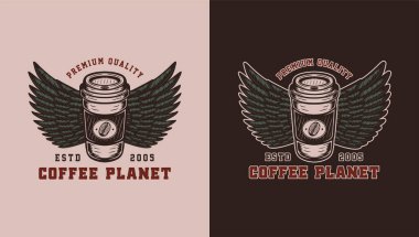Antika kahve amblemi, logo, rozet, etiket. İşaret, poster ya da baskı. Monokrom Grafik Sanatı. Vektör İllüstrasyonu.