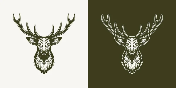 Klasik Geçmişe Dönük Avcılık Macera Unsuru Geyik Kafası Amblem Logo — Stok Vektör