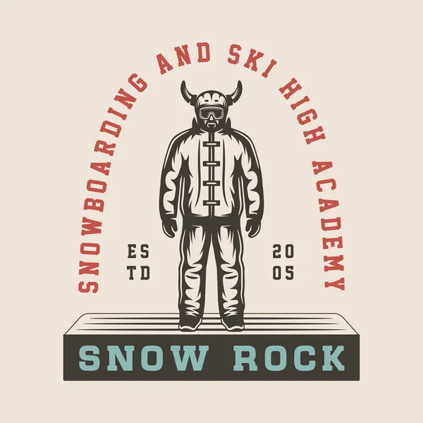 Vintage Retro Sport Invernali Sci Snowboard Avventura Emblema Logo Distintivo — Vettoriale Stock