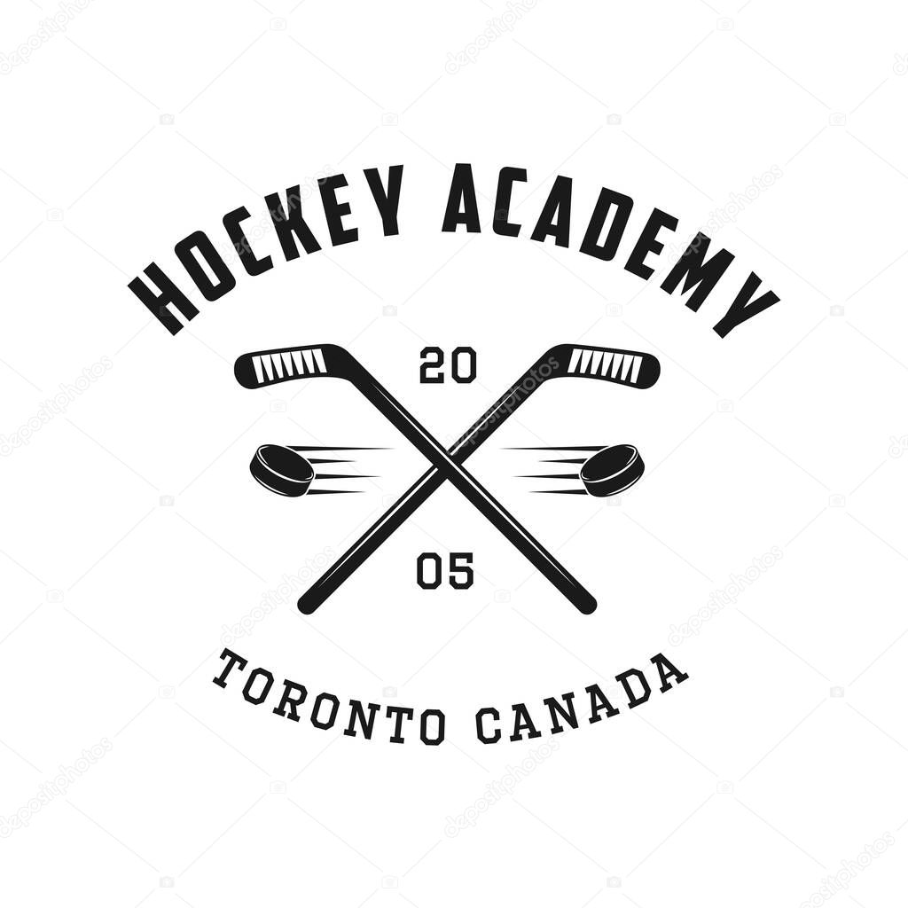 Set of vintage retro winter sport hockey emblem, logo, badge, label. mark, poster or print. Monochrome Graphic Art. Vector Illustration. Engraving style