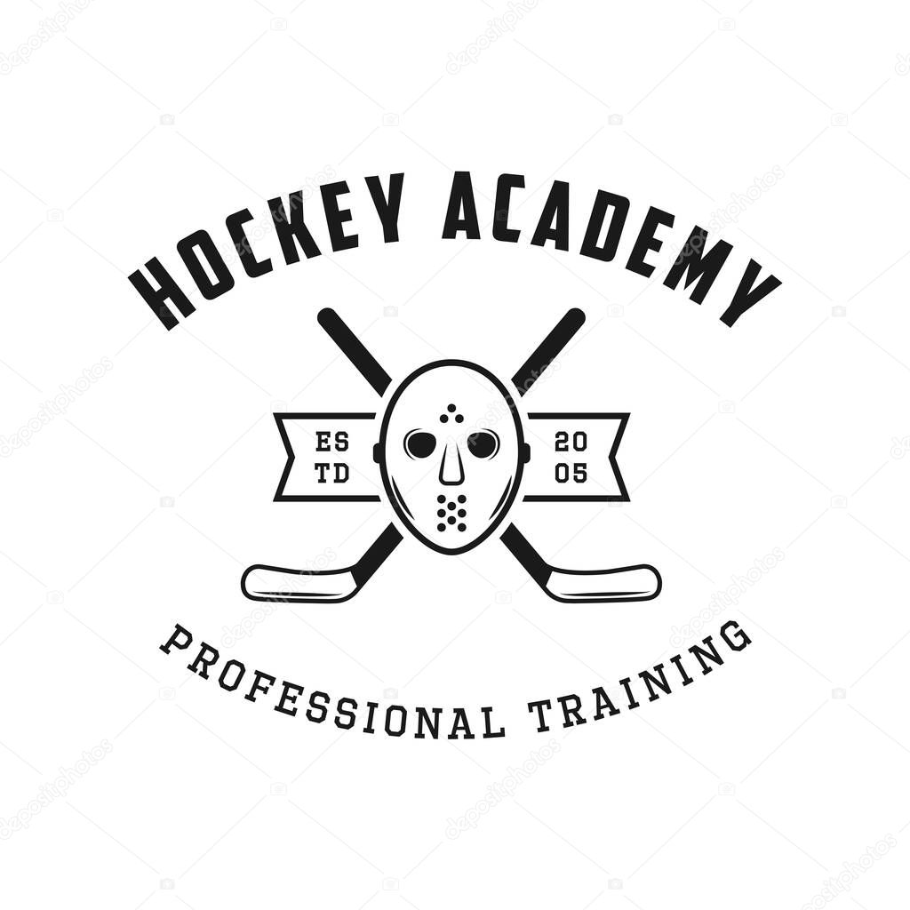 Set of vintage retro winter sport hockey emblem, logo, badge, label. mark, poster or print. Monochrome Graphic Art. Vector Illustration. Engraving style