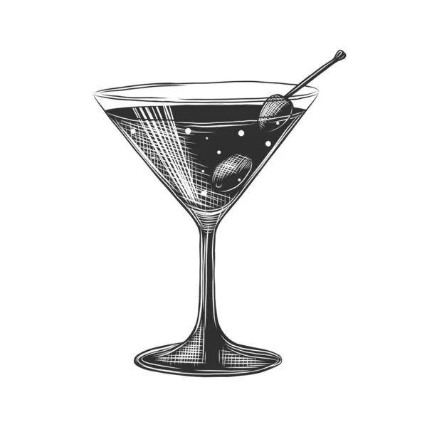 Posterler Dekorasyon Menü Baskı Için Oymalı Martini Alkollü Kokteyl Illüstrasyonu — Stok Vektör