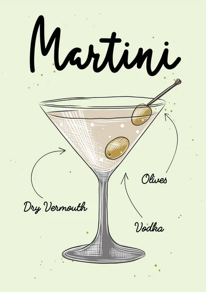 Incisione Vettoriale Stile Martini Cocktail Illustrazione Poster Decorazione Logo Menu — Vettoriale Stock