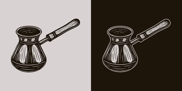 ヴィンテージコーヒー醸造要素 コーヒー醸造タークポット エンブレム バッジ ラベルやマークのように使用することができます ポスターやプリントなどにもご利用いただけます モノクローム グラフィック アート — ストックベクタ