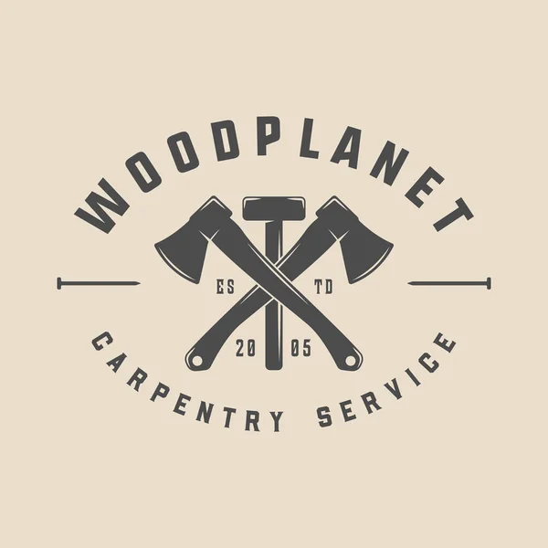 Vintage Retro Woodwork Carpentry Mechanic Emblem Logo Badge Label Mark — Archivo Imágenes Vectoriales