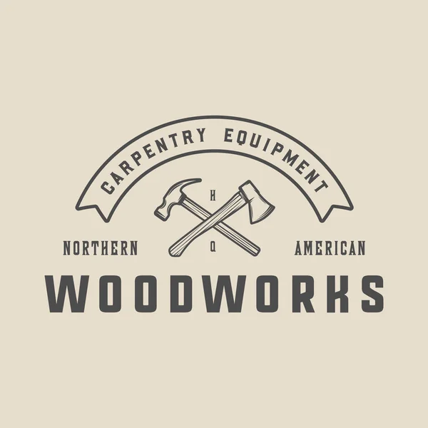 Vintage Retro Woodwork Carpentry Mechanic Emblem Logo Badge Label Mark — Vettoriale Stock