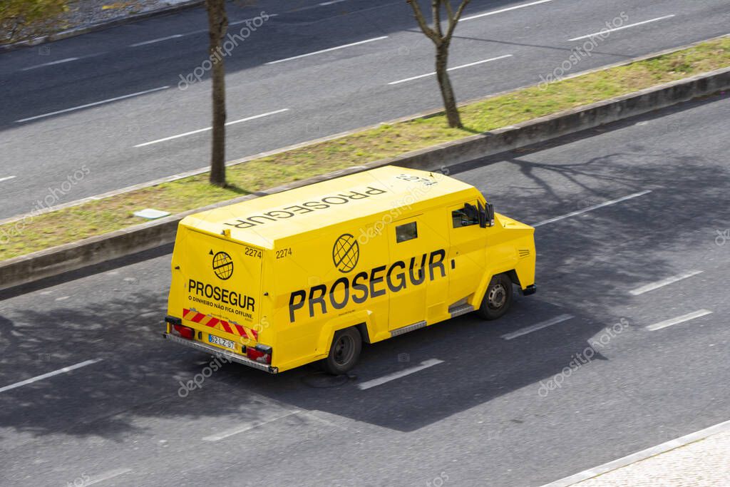Lisbon, Portugal on March 11, 2024, armored cash transport vehicle from the company Prosegur
