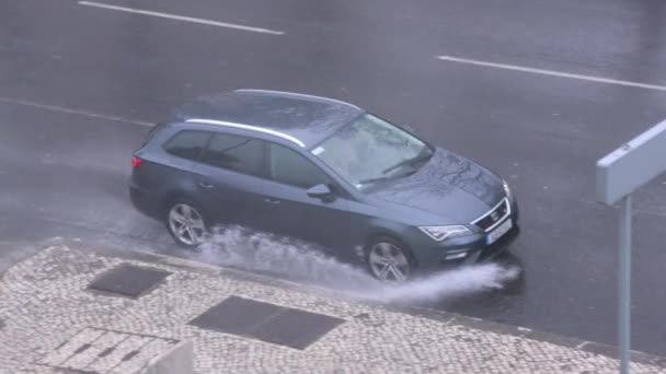 Lisbon Portugal March 2024 Aerial View Slow Motion Car Driving — Stock Video