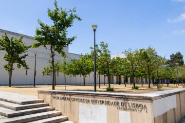 Lizbon Üniversitesi 'nin gelişen yeşilliği üzerinde açık gökyüzü