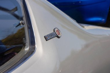Klasik datsun 1200 coupe arka panelde logosunu gösteriyor