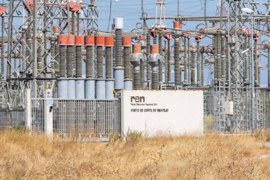 Electrical substation with transformers and power lines connecting to the national grid