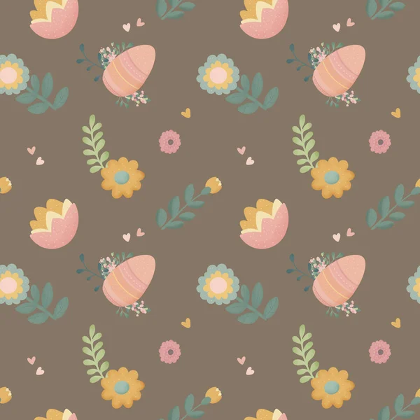 Eine Ostern Nahtlose Musterillustration Eines Floralen Elements Mit Eiern Und — Stockfoto