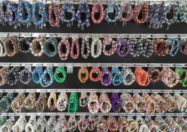 Evil eye beaded bracelets are a popular traditional tourist souvenir in Turkish markets. Beads from the evil eye - a talisman and a symbol of protection from evil looks