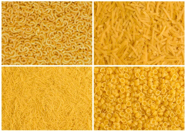 Collage Various Raw Dry Yellow Pasta Fideua Pasta Noodles Filini — Stock Photo, Image