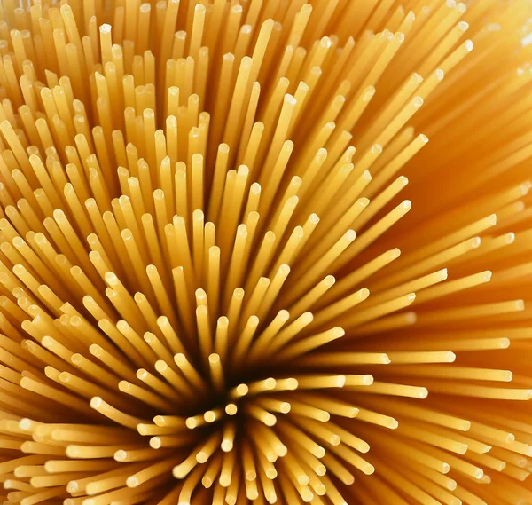 Italian spaghetti pasta. Flower of spaghetti gathered in a bunch. View from the top