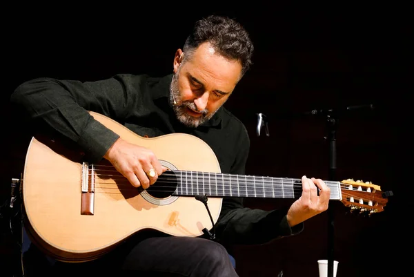 Portrait Spanish Musician Composer Jorge Drexler Playing Guitar 免版税图库图片