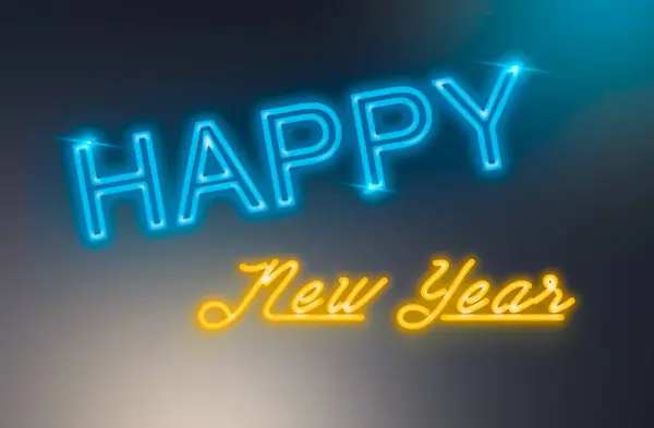 Зображення Числа 2024 Блакитному Неоні Текст Щасливий Новий Рік Жовтому — стокове фото