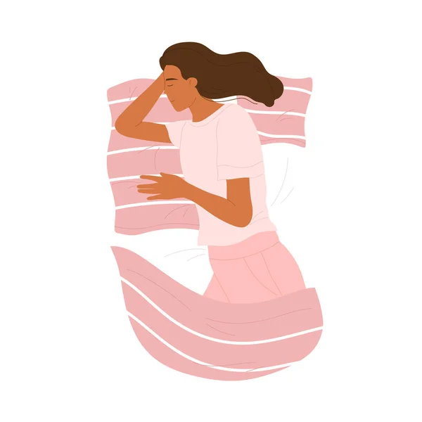 Νεαρή Γυναίκα Κοιμάται Στο Κρεβάτι Κάτω Από Μια Κουβέρτα Κοιμάται — Διανυσματικό Αρχείο