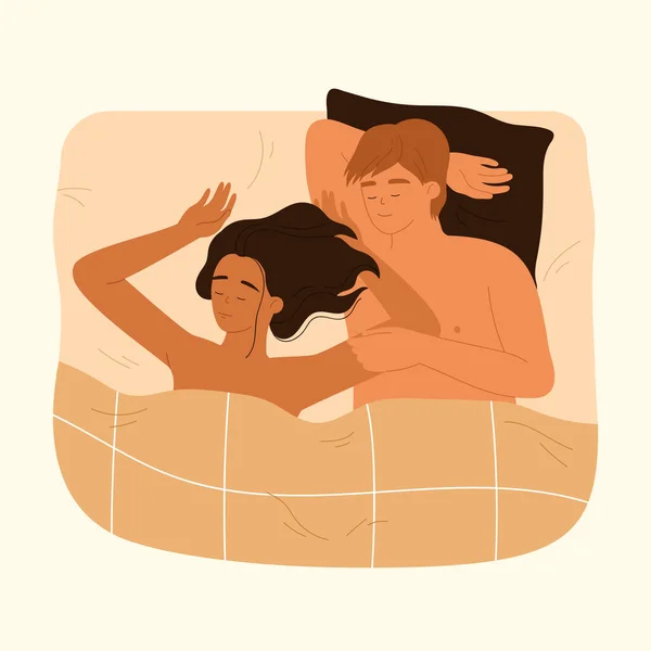Älskade Par Som Sover Efter Sex Sängen Man Och Kvinna — Stock vektor