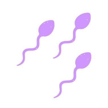 Spermatozoonlar, sperm hücreleri. Erkek gametleri, insan spermleri. Çizgi film tarzında vektör illüstrasyonu. İzole edilmiş beyaz arkaplan