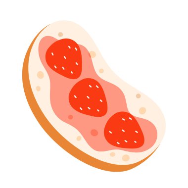Çilek reçelli tatlı tost. Öğle yemeği ya da kahvaltı için sağlıklı yemek. Çizgi film tarzında vektör illüstrasyonu. Beyaz arkaplanda izole