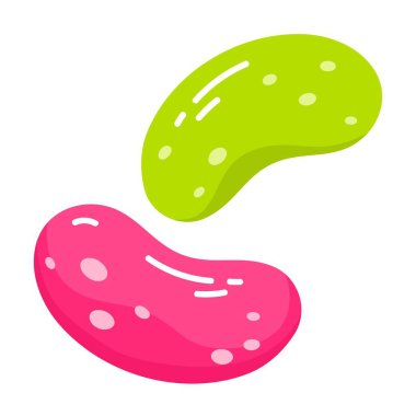 Jelibon. Meyveli jöleli şekerler. Lezzetli jelatin atıştırmalıkları. Çizgi film tarzında vektör illüstrasyonu. İzole edilmiş beyaz arkaplan