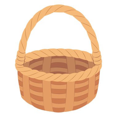 Boş hasır sepet. Basket vektör simgesi. Beyaz arka plan sepetinde izole. Vektör illüstrasyonu.