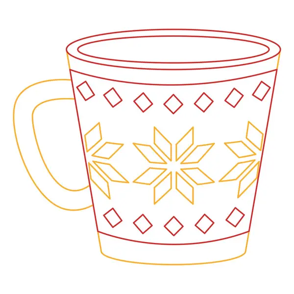 Cute Holiday Mug Ornament Christmas Coffee Mug Flat Style Line — Stock Vector