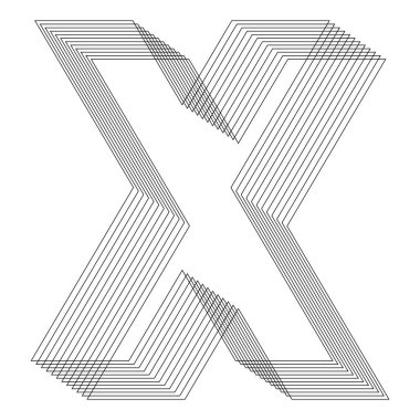 X Harfi logo tasarım elemanı. 3 boyutlu Geometrik harf. Sokak giysisi stili. İmkânsız şekil, optik illüzyon. Kutsal geometri. Vektör illüstrasyonu 10 eps.
