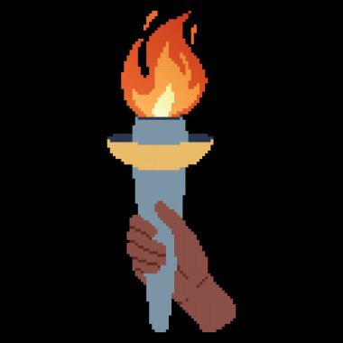 El feneri tutarken. Spor sembolü, düz vektör çizimi. Piksel sanat tarzı. Mozaik. Vektör illüstrasyonu.