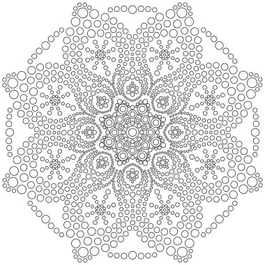 Dot mandala. Çocuklar ve yetişkinler için boyama sayfası. Rahatlama ve meditasyon için desenler. Yuvarlak noktalı tasarım. Noktadan noktaya süsleme. Halk nokta sanatı. Vektör illüstrasyonu.