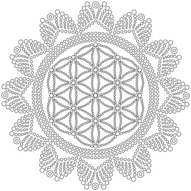 Dot mandala. Çocuklar ve yetişkinler için boyama sayfası. Rahatlama ve meditasyon için desenler. Yuvarlak noktalı tasarım. Noktadan noktaya süsleme. Halk nokta sanatı. Vektör illüstrasyonu.
