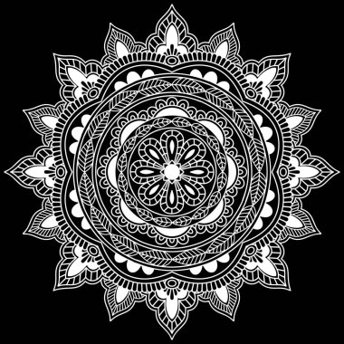 Mandala çizgisi çizimleri siyah arka planda. Çocuklar ve yetişkinler için boyama sayfası. Rahatlama ve meditasyon için desenler. Vektör illüstrasyonu