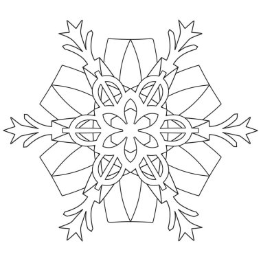 Soyut mandala kar tanesi çizgisi sanat tasarımı siyah ve beyaz. Rahatlama ve meditasyon için boyama sayfası. Vektör illüstrasyonu