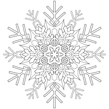 Soyut mandala kar tanesi çizgisi sanat tasarımı siyah ve beyaz. Rahatlama ve meditasyon için boyama sayfası. Vektör illüstrasyonu